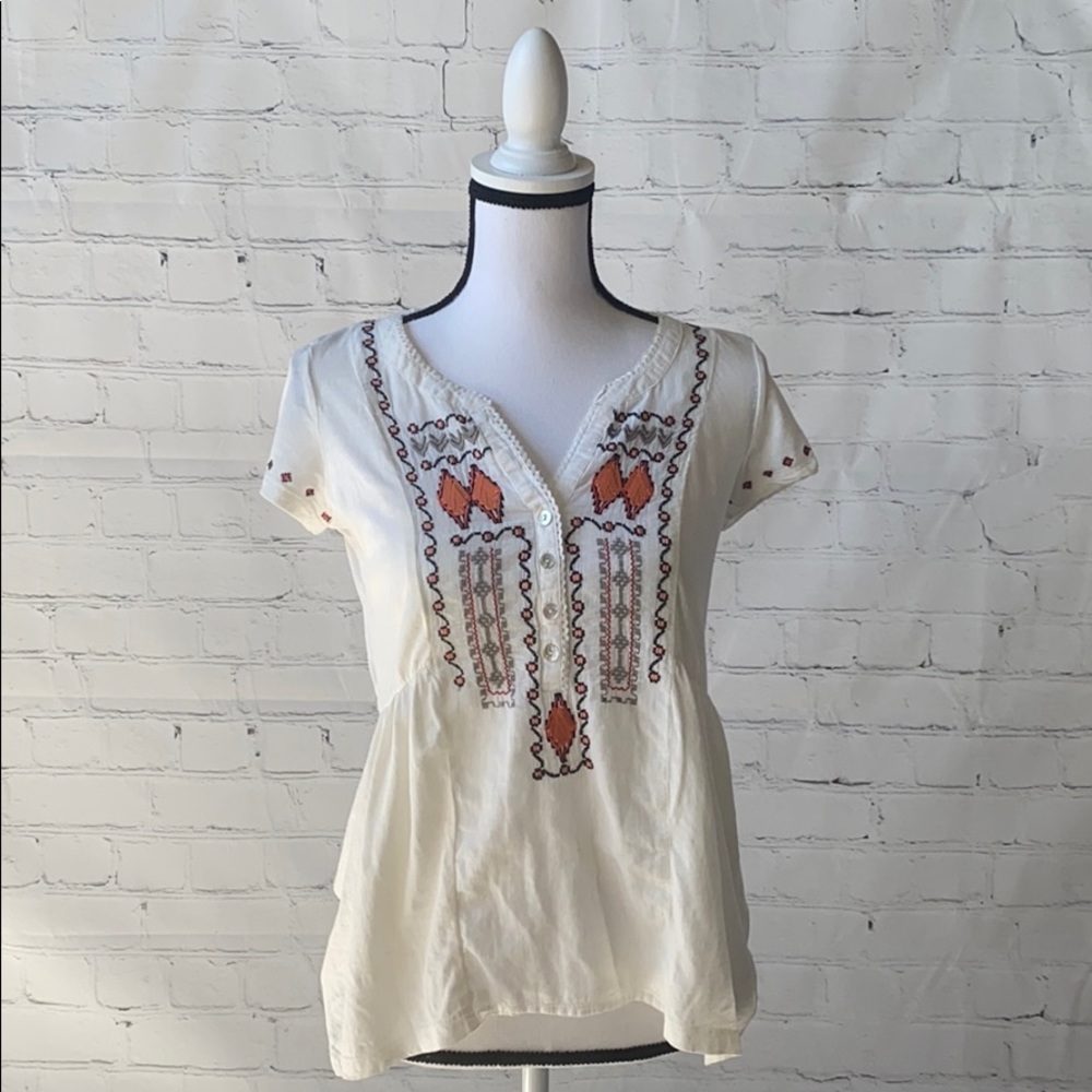 White Colorfully Patterned Anthropology Blouse